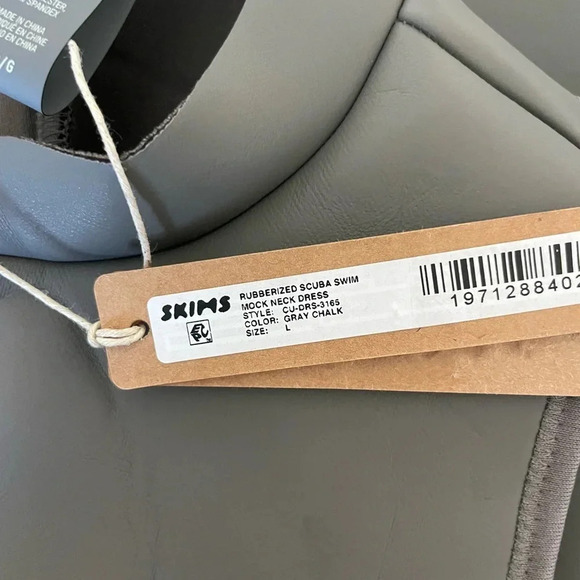 Skims gray rubberized scuba swim front zip mock neck dress - Picture 8 of 11